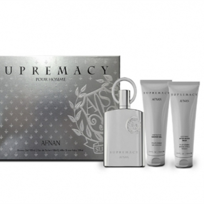 AFNAN SUPREMACY SILVER 100 edp  (M) + shover gel 100ml + after shave 100ml  Аналог Creed Aventus
